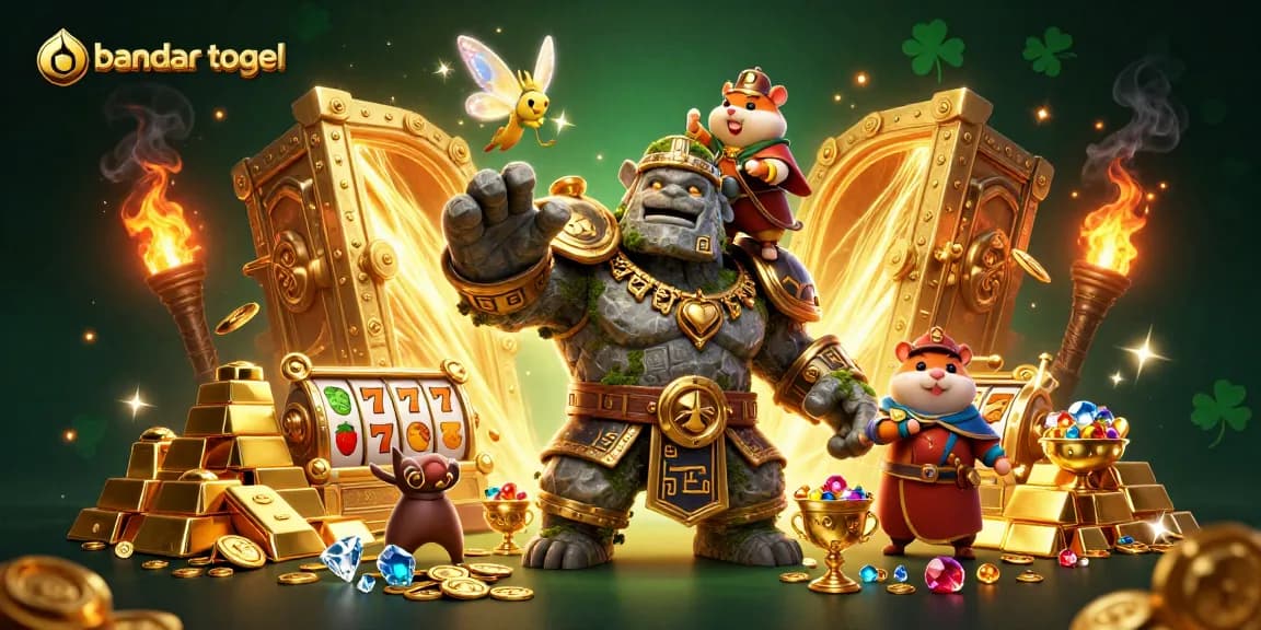 Experience thrilling bandar togel excitement with dynamic 3D illustration showcasing magical characters and rich casino elements.