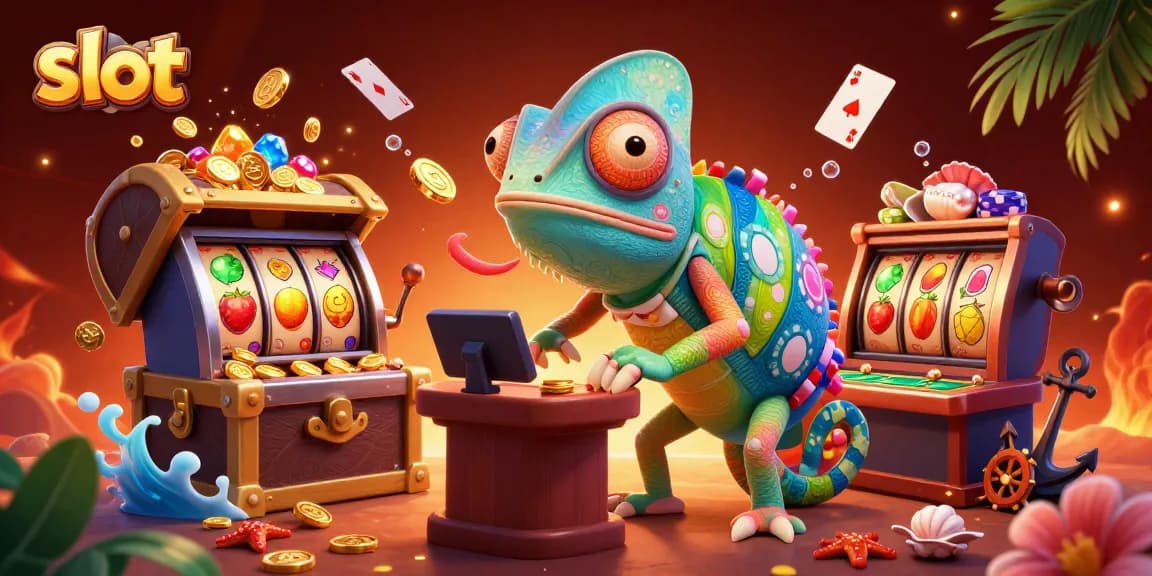 Spin the slot reels with colorful chameleons in an exciting casino underwater adventure.