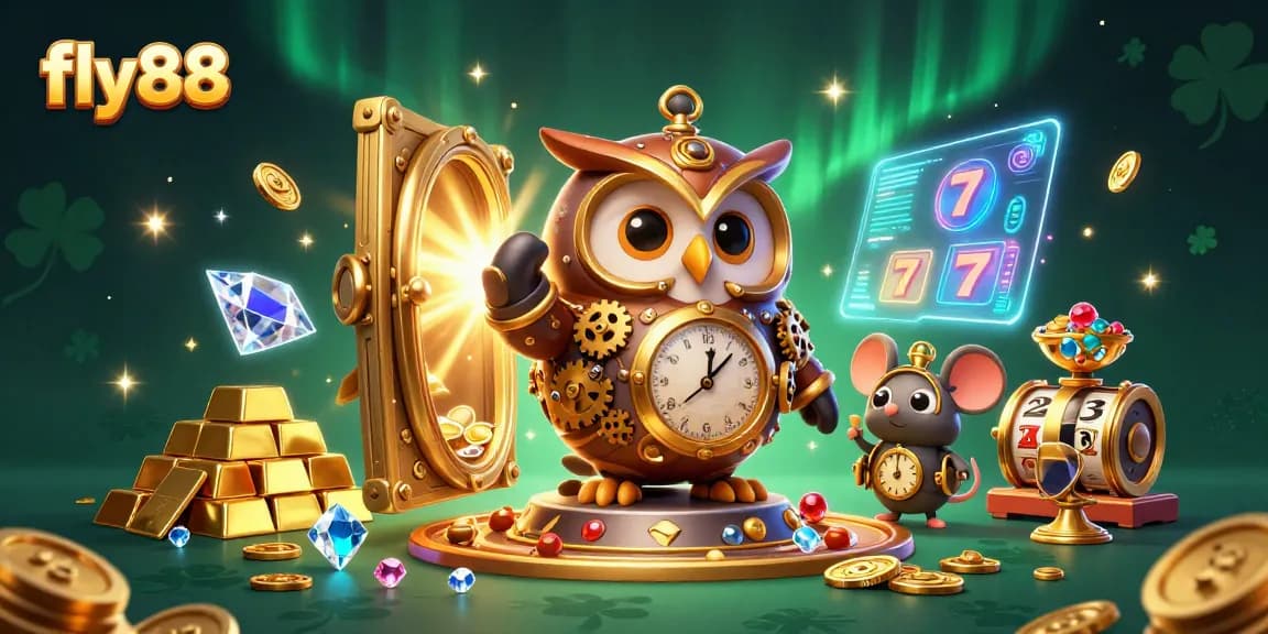 Experience thrilling jackpots at fly88 with our exciting steampunk-themed casino illustration.