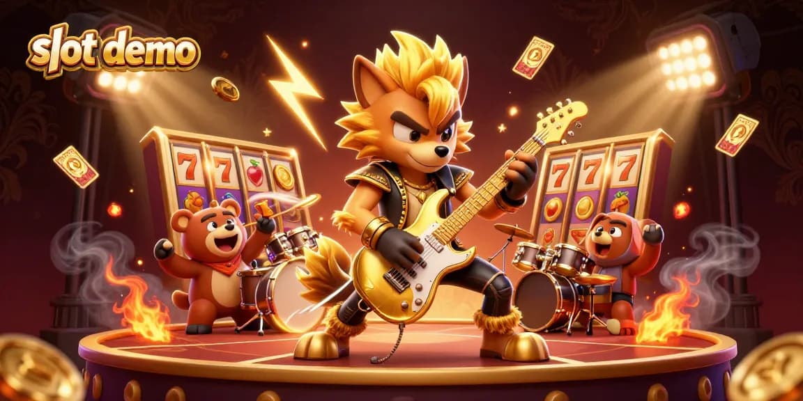Play exciting slot demo games with vibrant characters in an animated casino environment.
