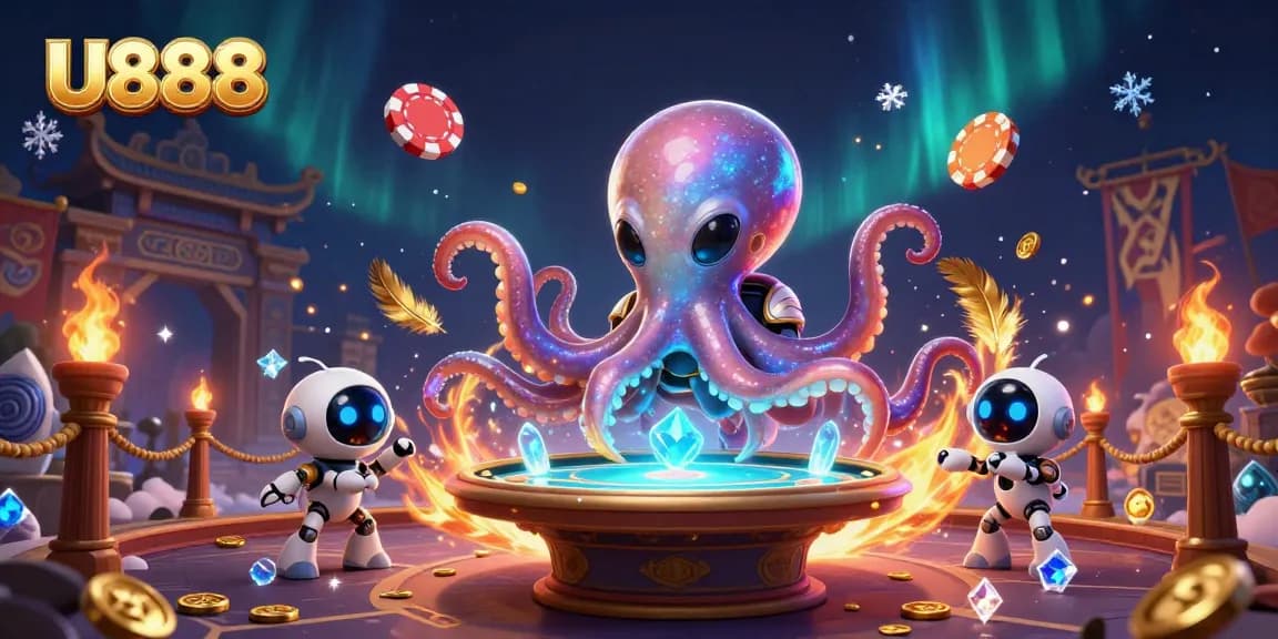 Place bets at U888's dynamic casino scene with an alien octopus and a robot!