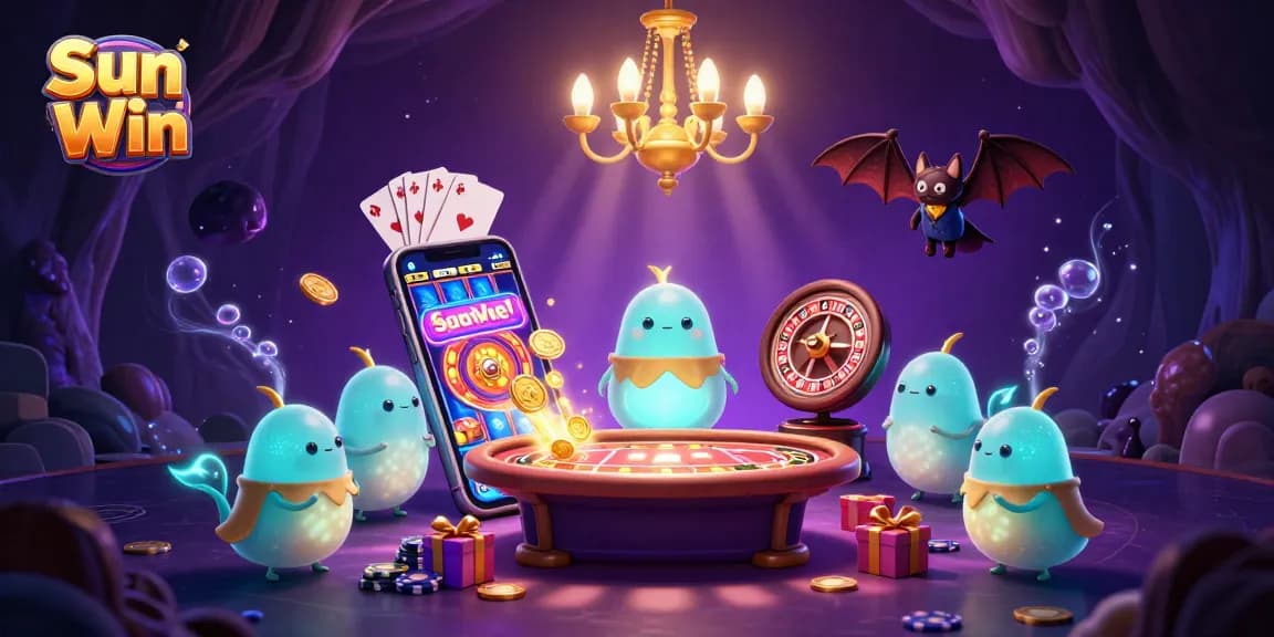Experience the thrill of Sun Win in a vibrant, animated casino scene featuring glowworms and exciting game elements.