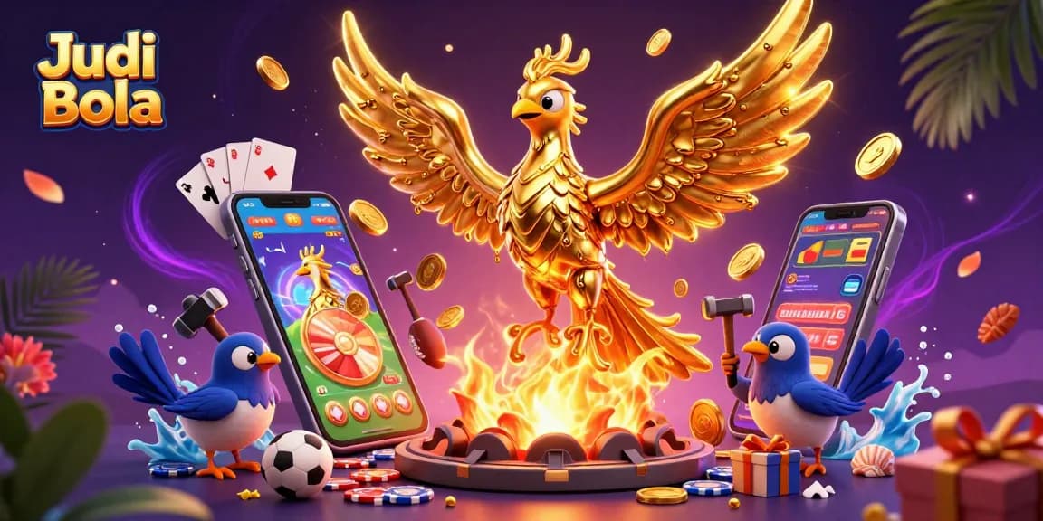Engage in Judi Bola excitement with a molten golden phoenix amidst dynamic betting elements.