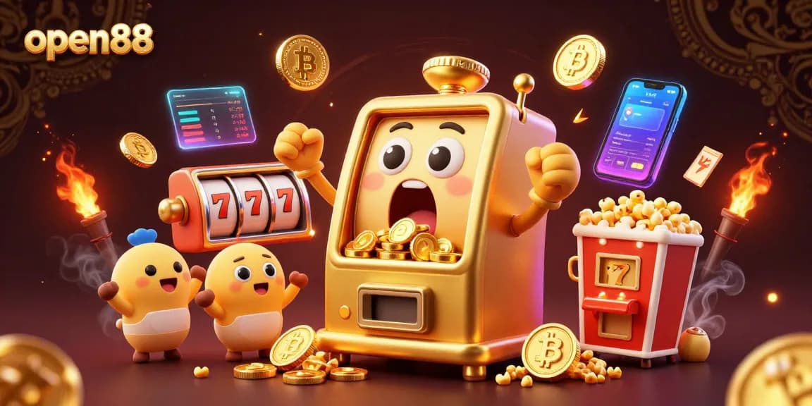 Engage in thrilling gameplay with open88's slot machines as gold coins flow, offering exciting promotions.