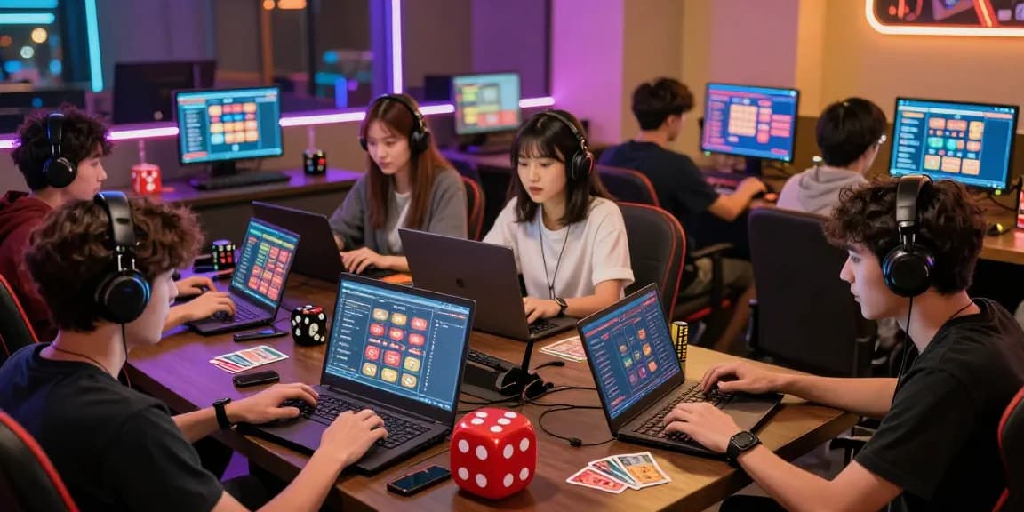 Excited players engaging in online gaming at ngamenjitu's vibrant lounge atmosphere.