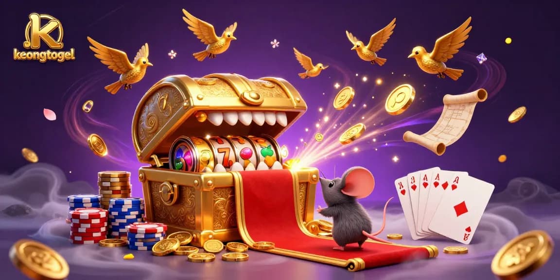 Experience the thrill of keongtogel with engaging casino elements and vibrant 3D illustration.