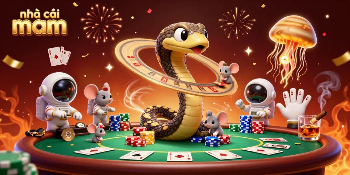 Place bets with nhà cái vmax in this dynamic casino illustration featuring a cosmic dealer.