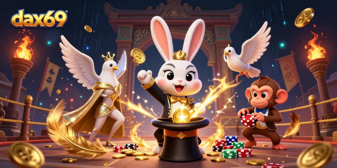 Menggali koin emas dan poker chip dengan dax69, ilustrasi kasino 3D dinamis dan mencerahkan.