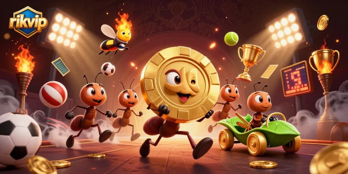 rikvip ants carrying a giant poker chip through a tunnel in a dynamic gambling heist
