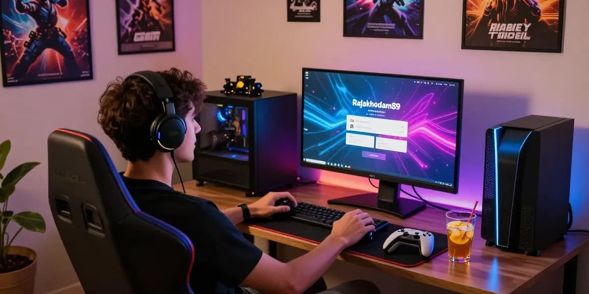 Engaged player using rajakhodam89 login on a high-resolution gaming monitor.
