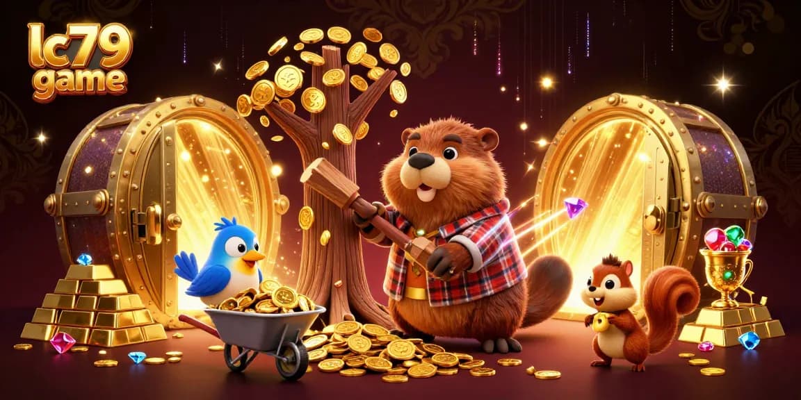 Trải nghiệm lc79 game thú vị với chú sóc và chú chim thu thập vàng và bảo vật.