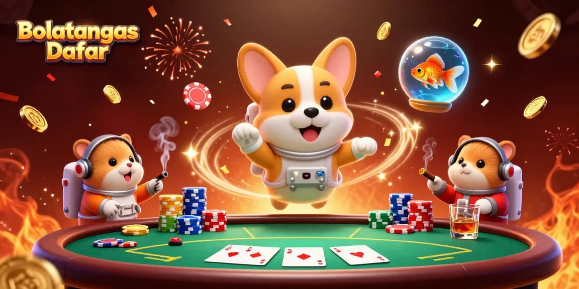 Experience Bolatangkas Daftar with a playful scene of a floating astronaut corgi amidst casino elements, enhancing your gameplay.