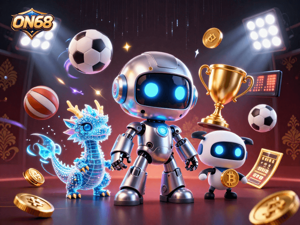 Engage with ON68's vibrant 3D scene showcasing exciting gambling activities and characters in a casino