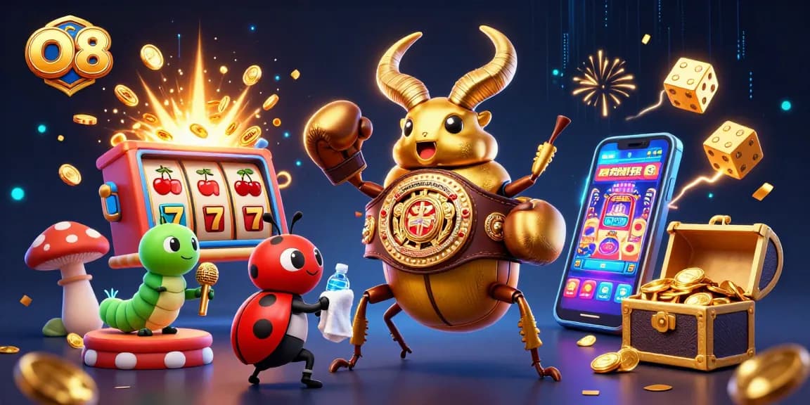 Engage in O8's thrilling casino experience with vibrant characters and dynamic game elements.