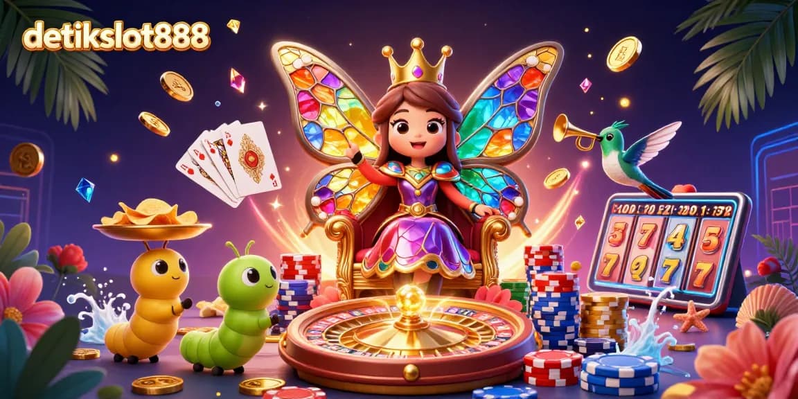 Experience the excitement of detikslot888 with golden coins, vibrant illustrations, and dynamic game elements.