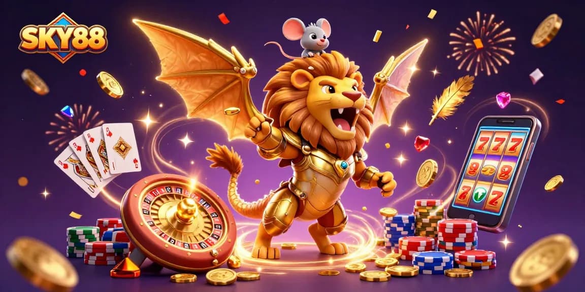 Experience the thrill of winning with SKY88, featuring dynamic casino elements and vibrant characters!