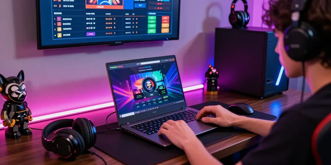 Grandbetting online gaming setup showcasing a player immersed in betting, with vivid graphics and gaming accessories.