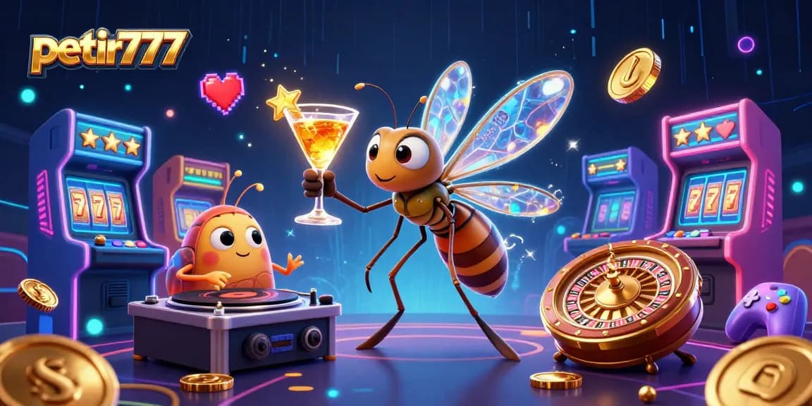 Experience thrilling gameplay on petir777 with a vibrant scene of casino elements and characters.
