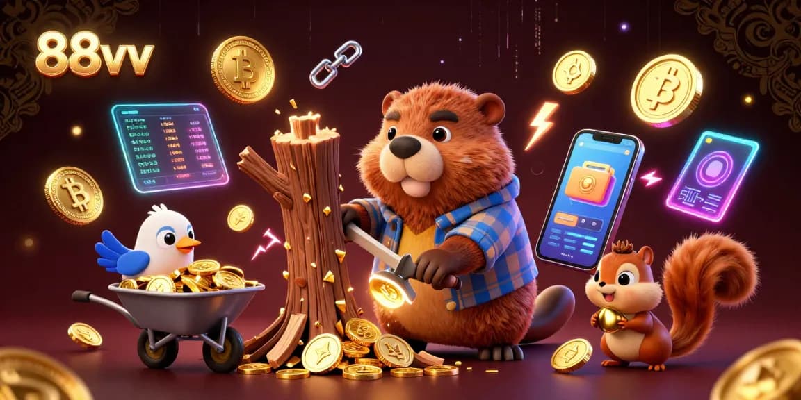 Spin into winnings with 88vv in this vibrant, animated casino illustration.