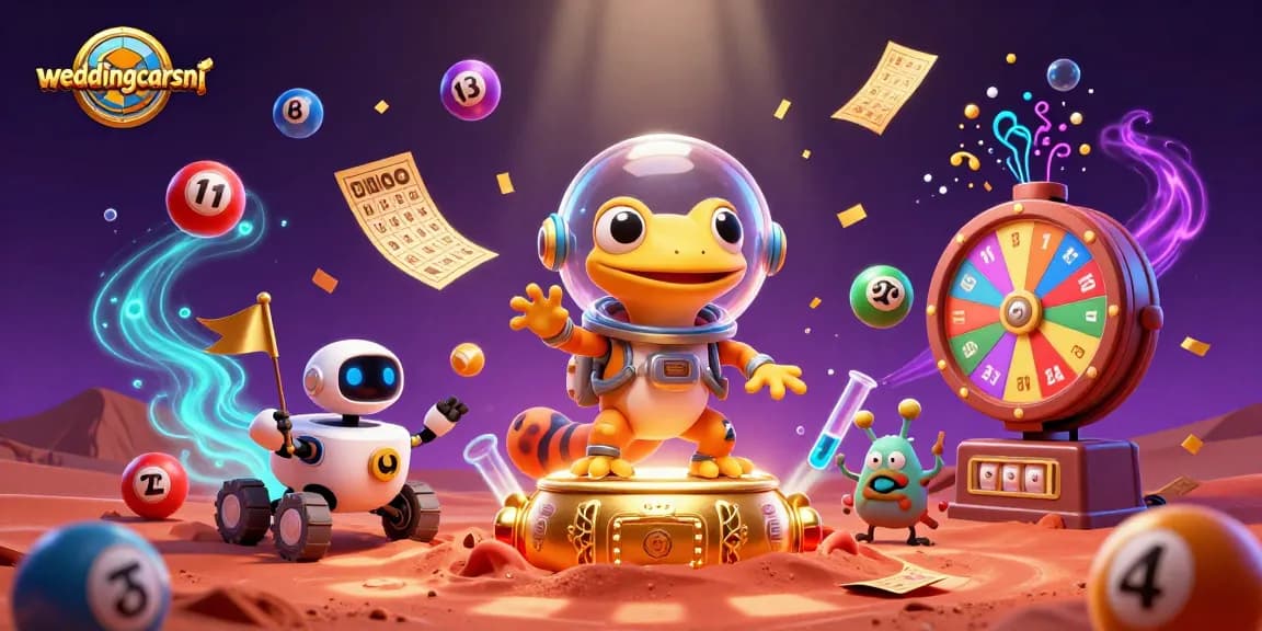 Play slots with weddingcarsni featuring a Martian gecko discovering a golden casino!