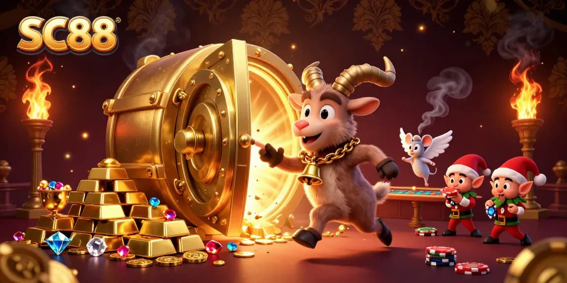 Play thrilling casino games at SC88 featuring vibrant visuals and gold treasures scattered across the table.