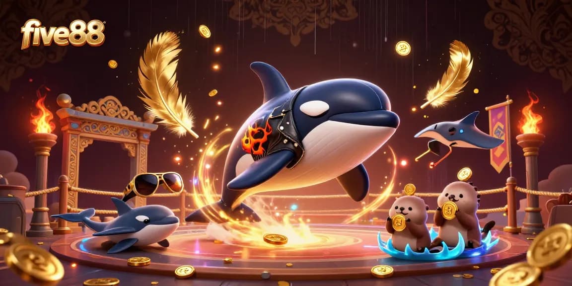 Experience thrilling moments at five88 with cartoon characters celebrating riches in a dynamic casino scene.