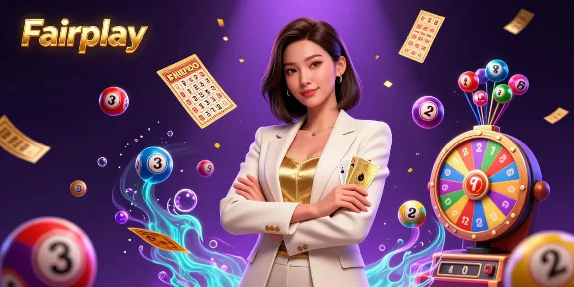Experience Fairplay jackpot excitement with colorful animated lottery elements in this vibrant casino scene.