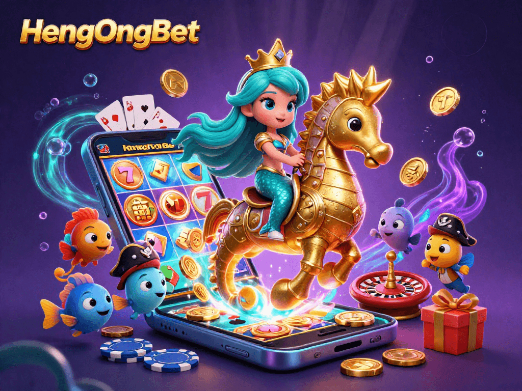 Experience exciting gameplay with HengOngBet in this vibrant 3D casino illustration.