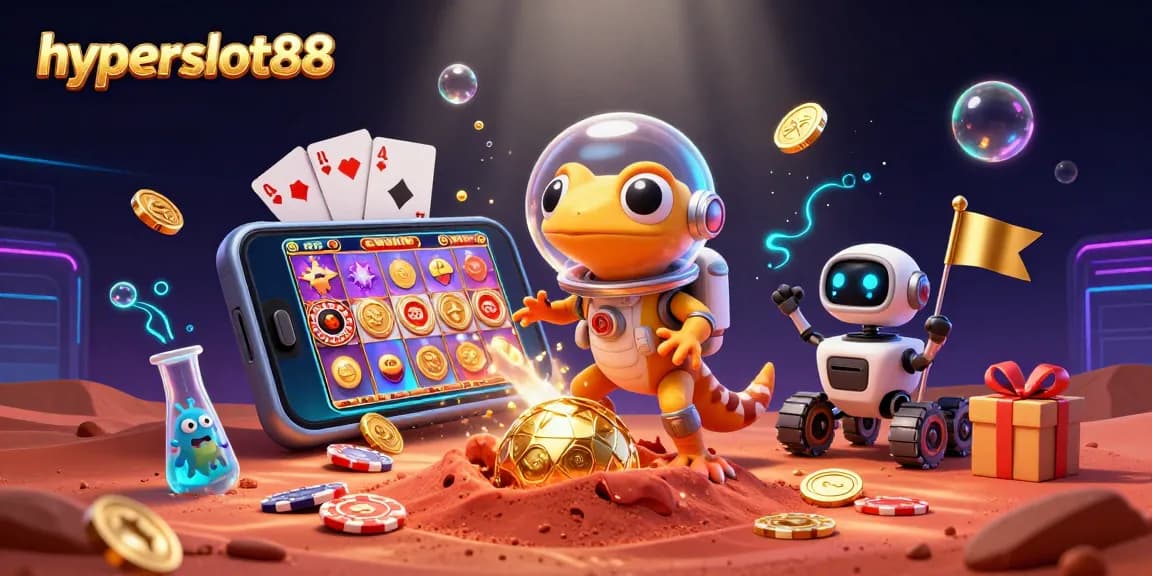 Join the fun at hyperslot88 with a Martian gecko and exciting casino game elements.