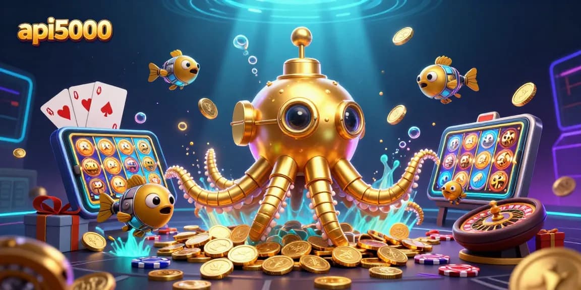Slot game api5000 yang menarik dengan kru ikan mekanis dan harta emas.