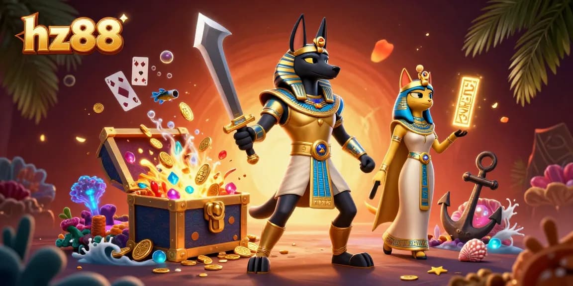 Experience high-stakes gaming at hz88 with vibrant treasure and casino elements.