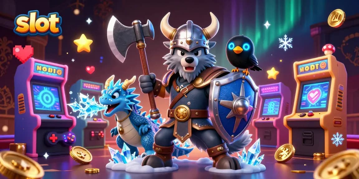 Spin to win at slot games in this vibrant, detailed casino scene with dragons and warriors.