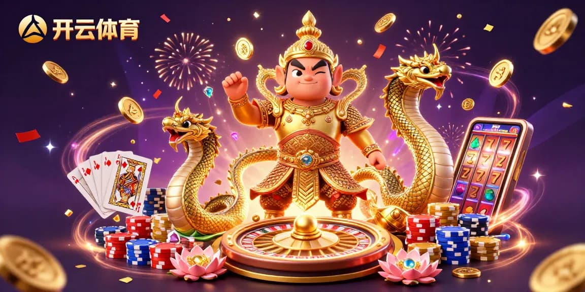 Experience the excitement of 开云体育 with a vibrant 3D casino illustration featuring dynamic games and treasure.