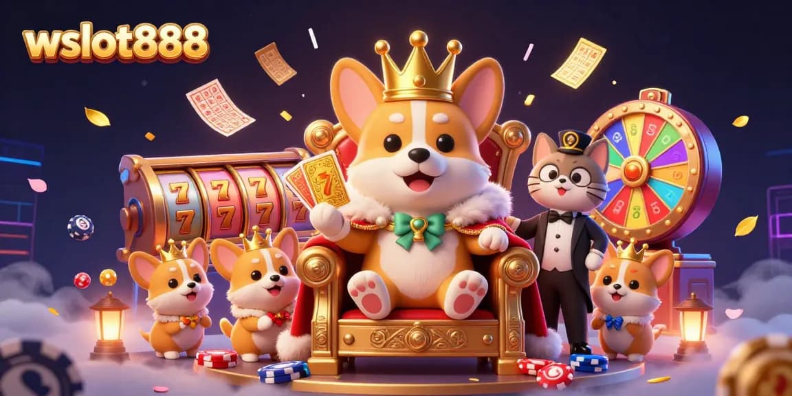 Slot online menarik di wslot888 dengan raja corgi dan suasana keberuntungan.