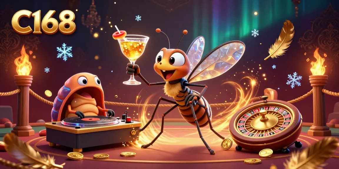 C168 brings excitement to sports betting with a lively scene featuring animated characters and casino elements.