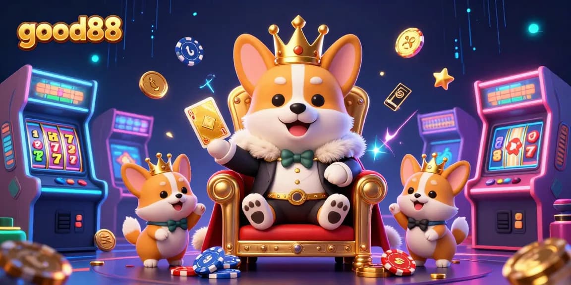 Experience fun and excitement at good88 with vibrant casino elements and royal characters.