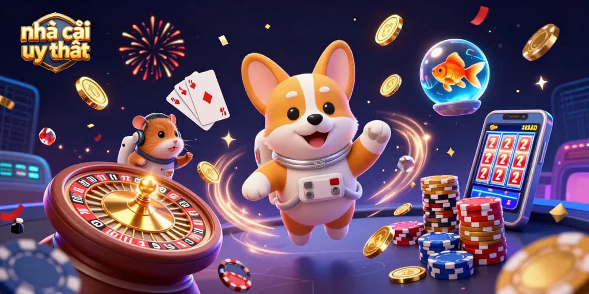 Experience thrilling games at nhà cái uy tín with vibrant casino characters in a stunning 3D scene.