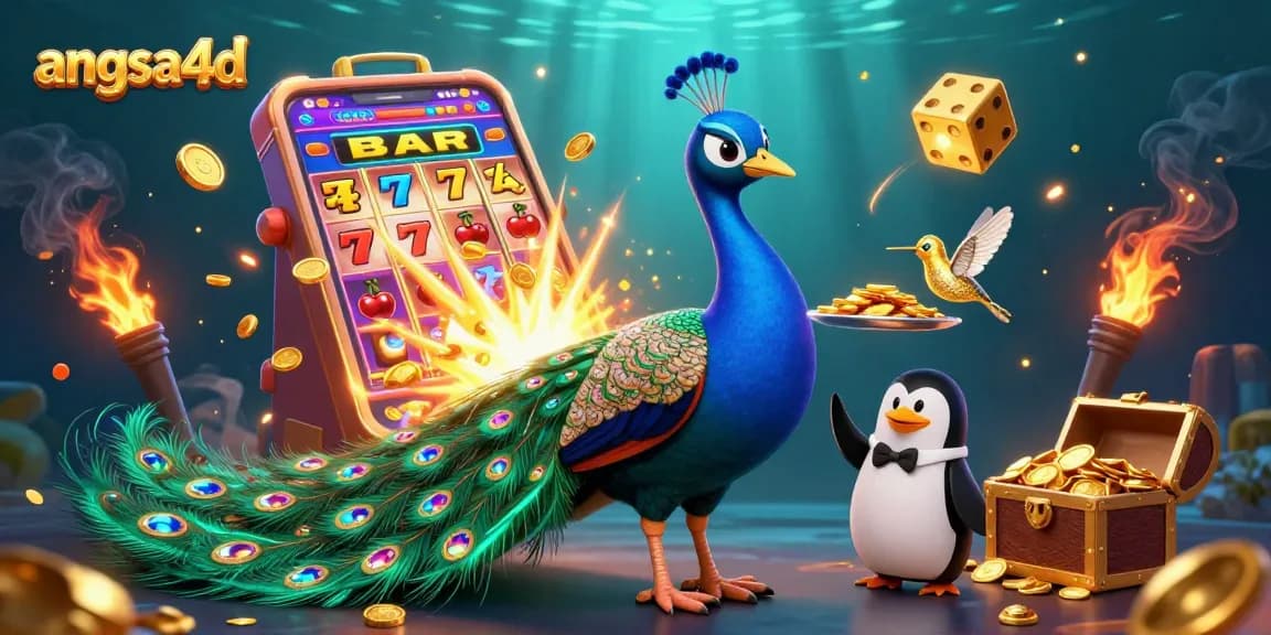 Spin to win with angsa4d as a majestic peacock, butler penguin, and golden hummingbird celebrate jackpots!