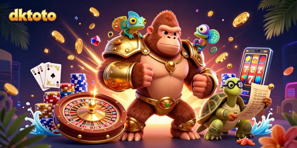 Experience thrilling baccarat action with dktoto's vibrant casino illustration featuring dynamic characters and rich casino elements.