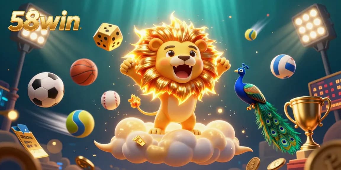 Experience thrilling gaming at 58win with vibrant casino elements and a playful scene.