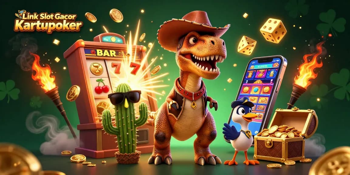 Spin the reels and win big with Link Slot Gacor Kartupoker, showcasing exciting jackpots and colorful casino elements.