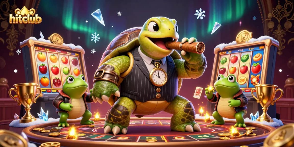 Experience exciting games at hitclub with a lively scene featuring a turtle in a suit and bullfrog enforcers.