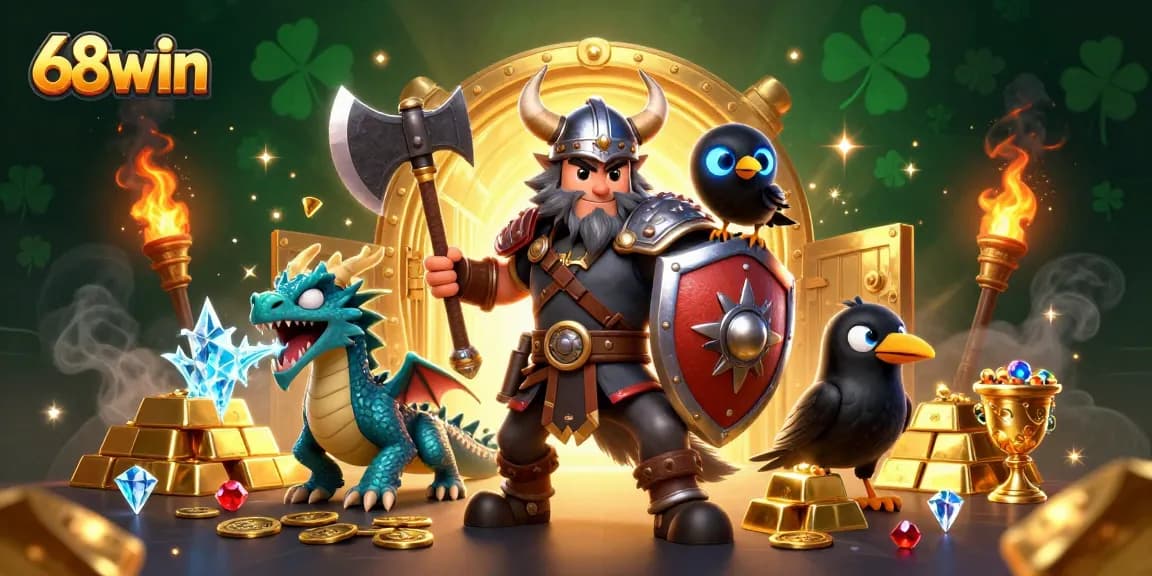 Experience the excitement of online gaming with 68win in this vibrant casino-themed illustration.