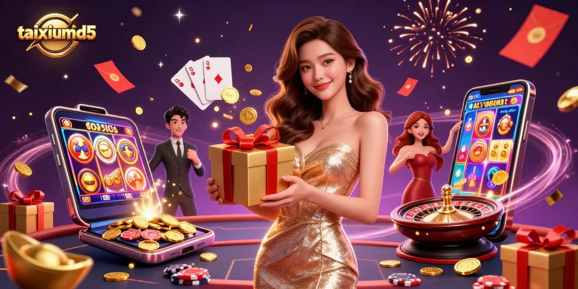 Experience thrilling gameplay in taixiumd5 with a stunning Asian model amidst festive casino elements.