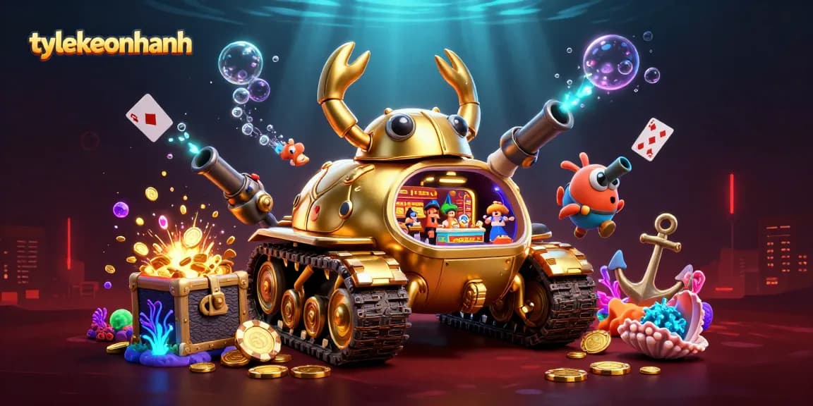Experience the exciting casino world with tylekeonhanh, showcased in a vibrant 3D visual featuring a unique beetle tank.