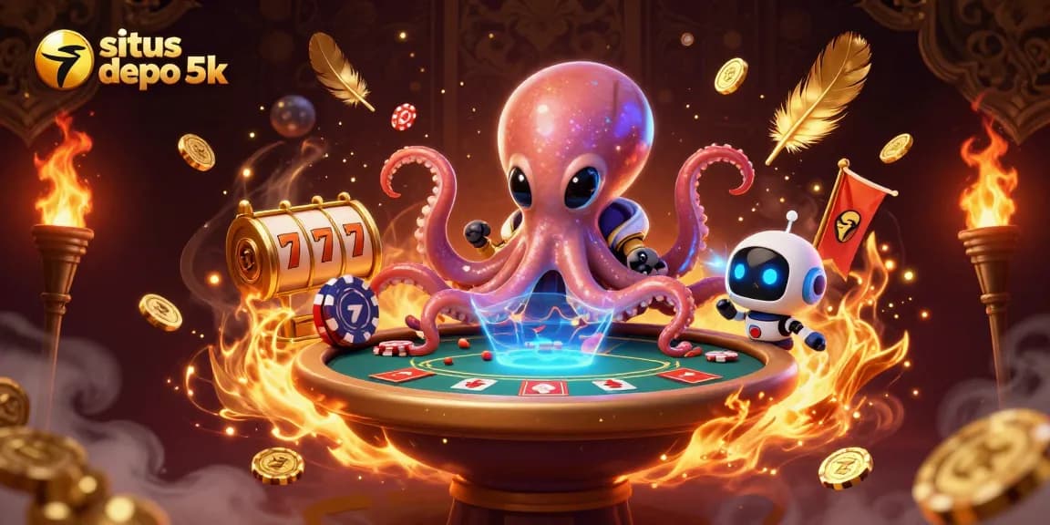 Experience the excitement of situs depo 5k with a special illustration featuring an alien octopus and poker elements.