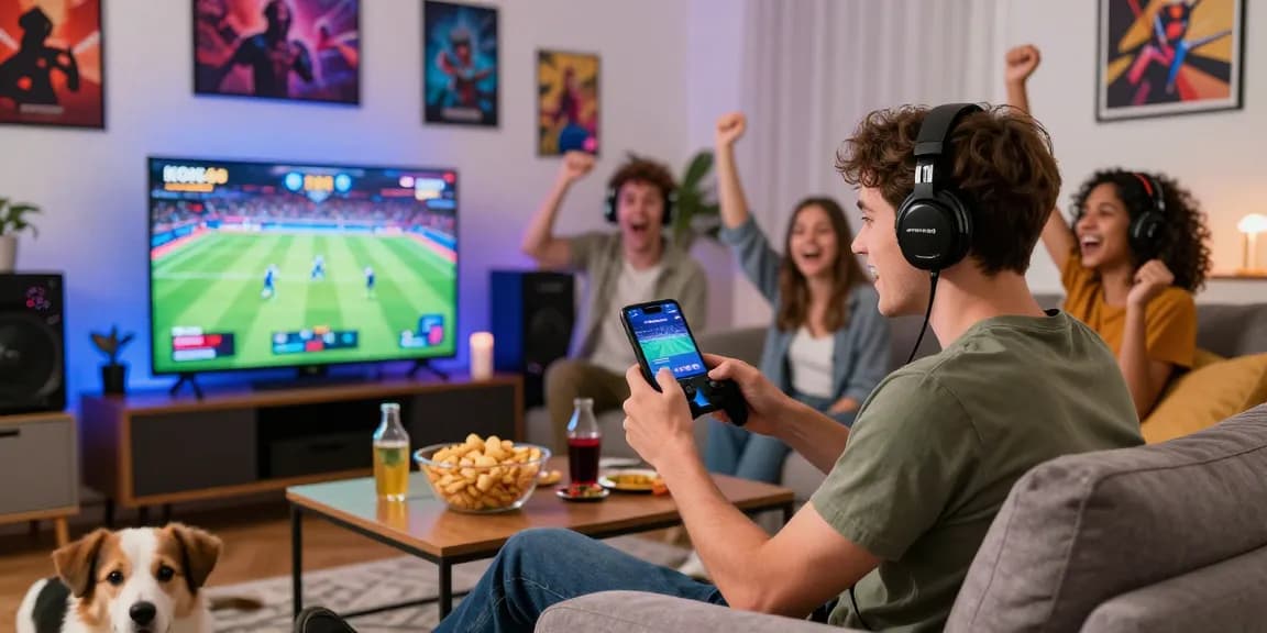 Excited user engaging with KO66 app in a vibrant gaming environment.
