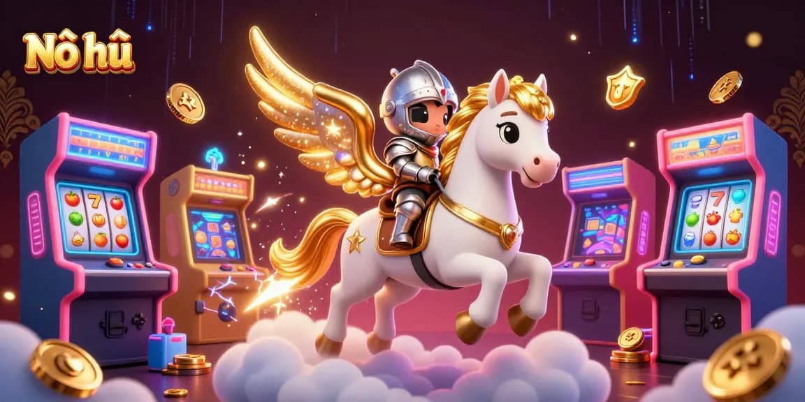Nổ hũ game illustration featuring celestial horse and arcade elements, creating an immersive gambling experience.