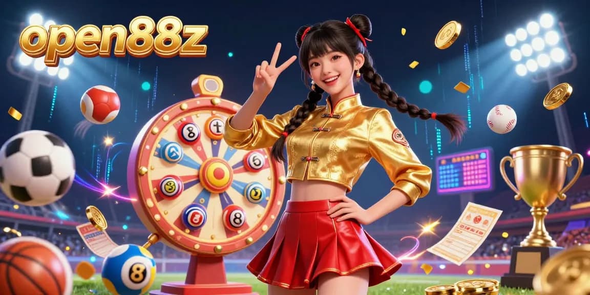 Experience thrilling gaming adventures at open88z with vibrant lottery and sports elements in a dynamic casino scene.
