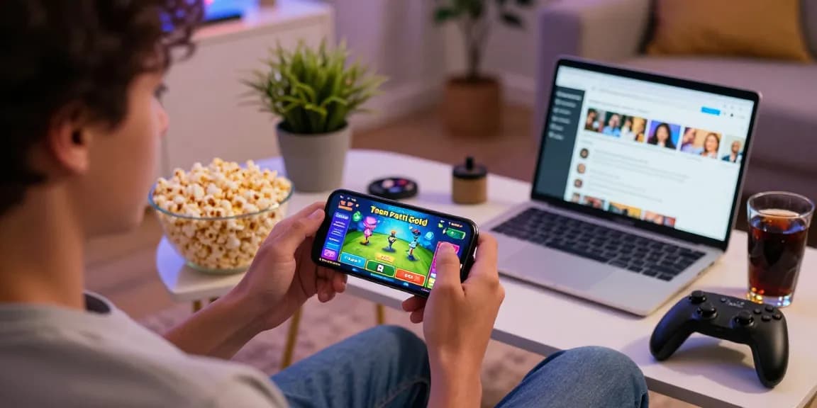 Explore the Teen Patti Gold mobile experience with friends in a vibrant gaming atmosphere, showcasing dynamic graphics and casual comfort.